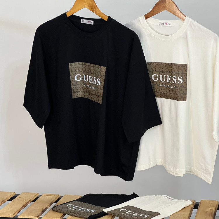 تیشرت باکسی زنانه چاپ Guess کد ۱۰۹۴۹
